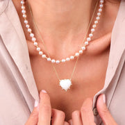 Rope Dusty Pink Pearl Necklace with 14K Gold dot details and closure