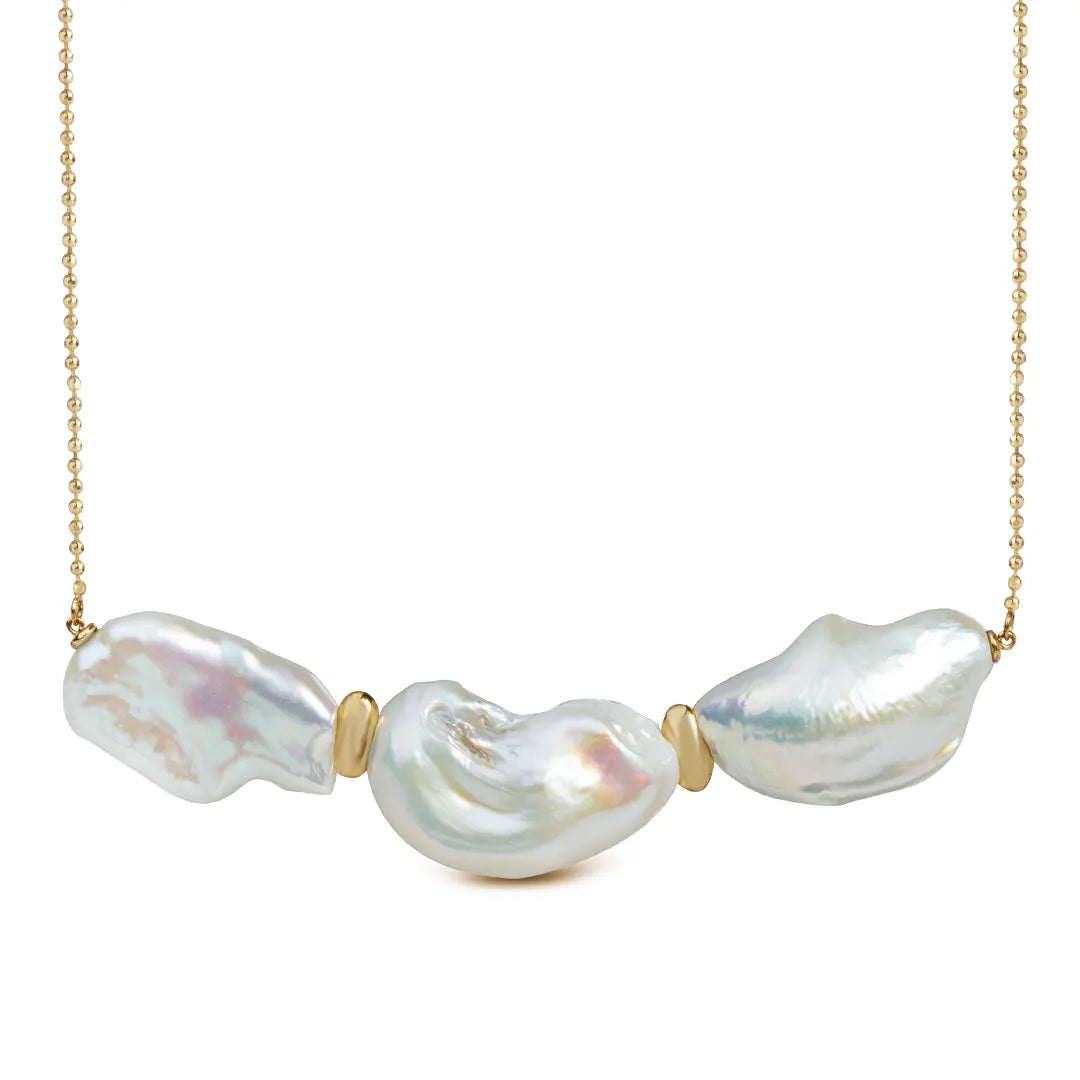 14K Gold, Baroque Pearl Necklace with Gold Elements