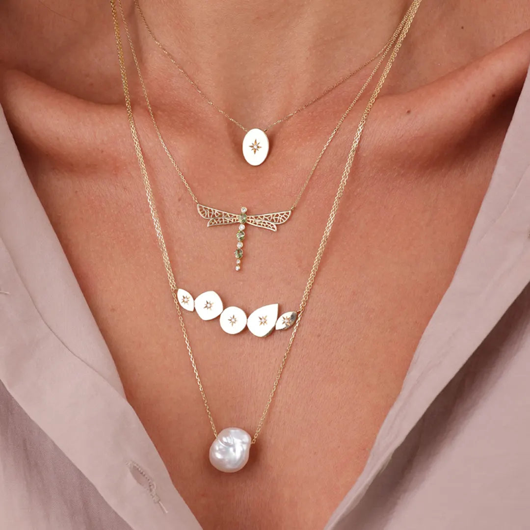 14K Gold, Single Big Pearl Necklace