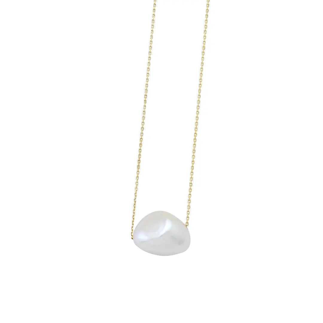 14K Gold, Single Big Pearl Necklace