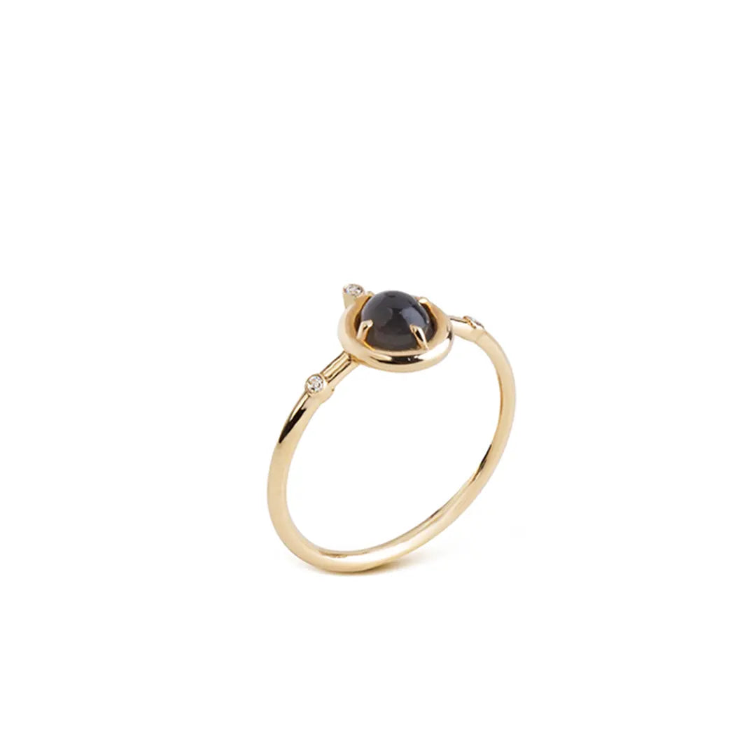 14K Gold Grey Moonstone Ring with 3 Diamonds