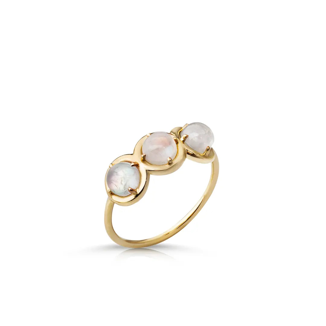 14K Gold 3 Rainbow Moonstone Ring