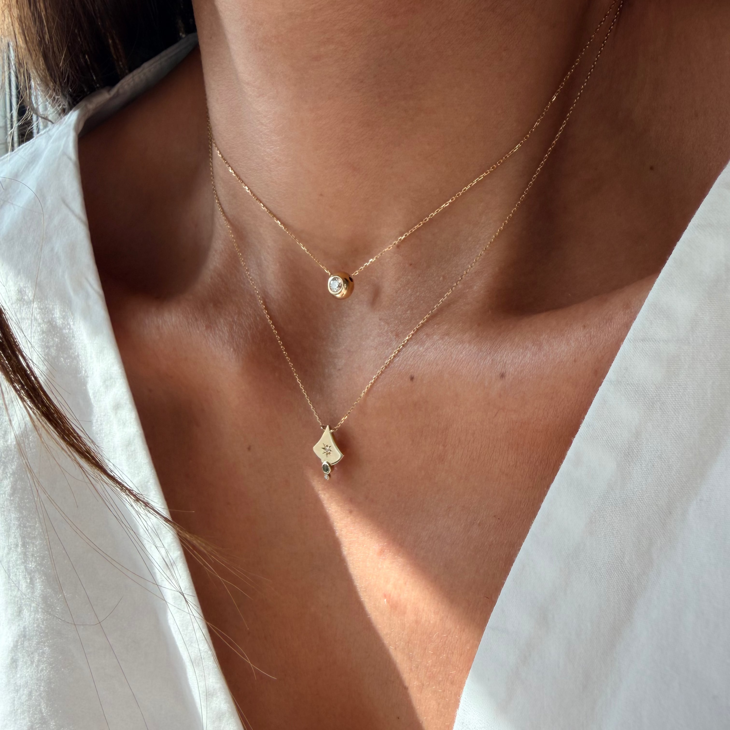 14K Gold Small Star Gold Necklace with Sapphire