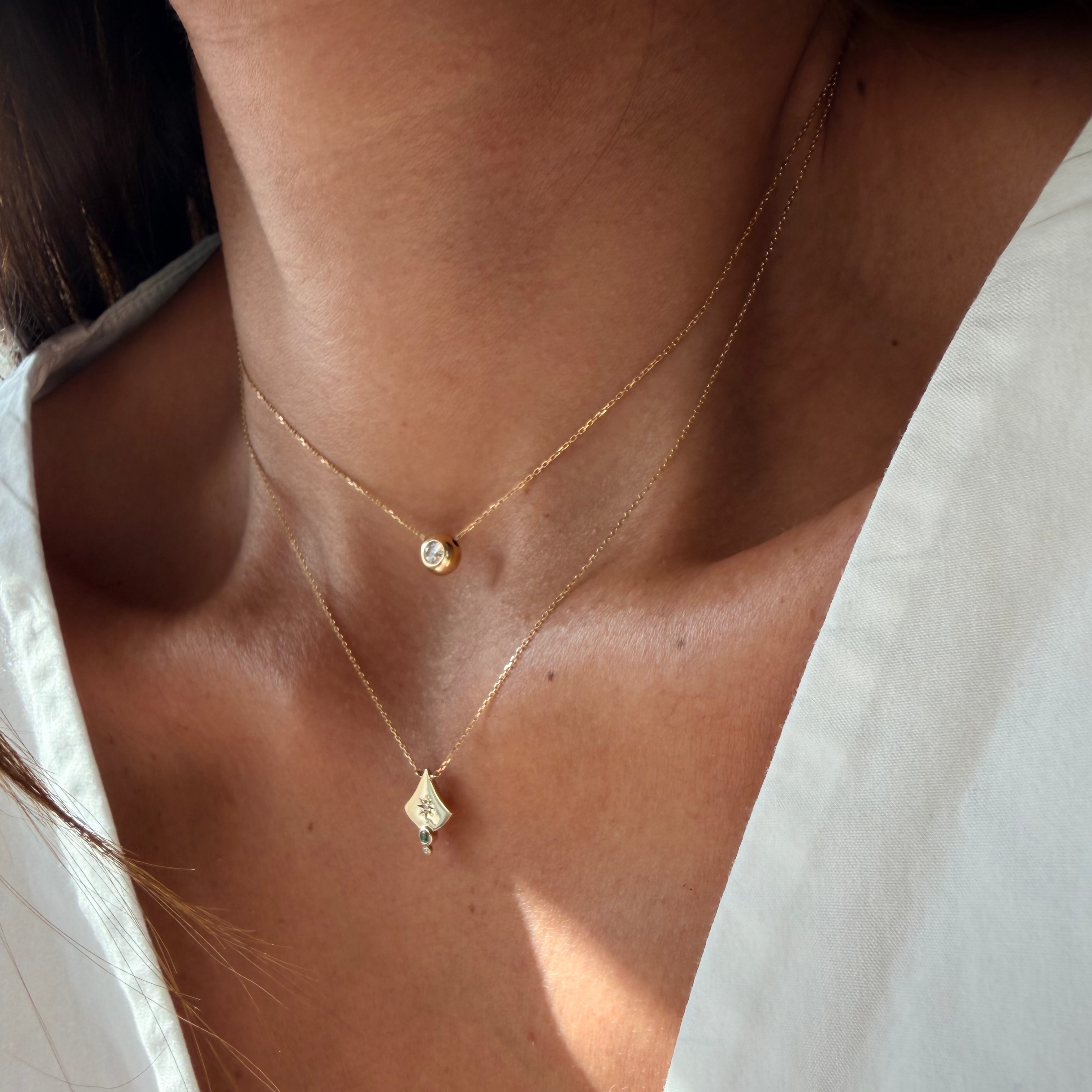 14K Gold Small Star Gold Necklace with Sapphire