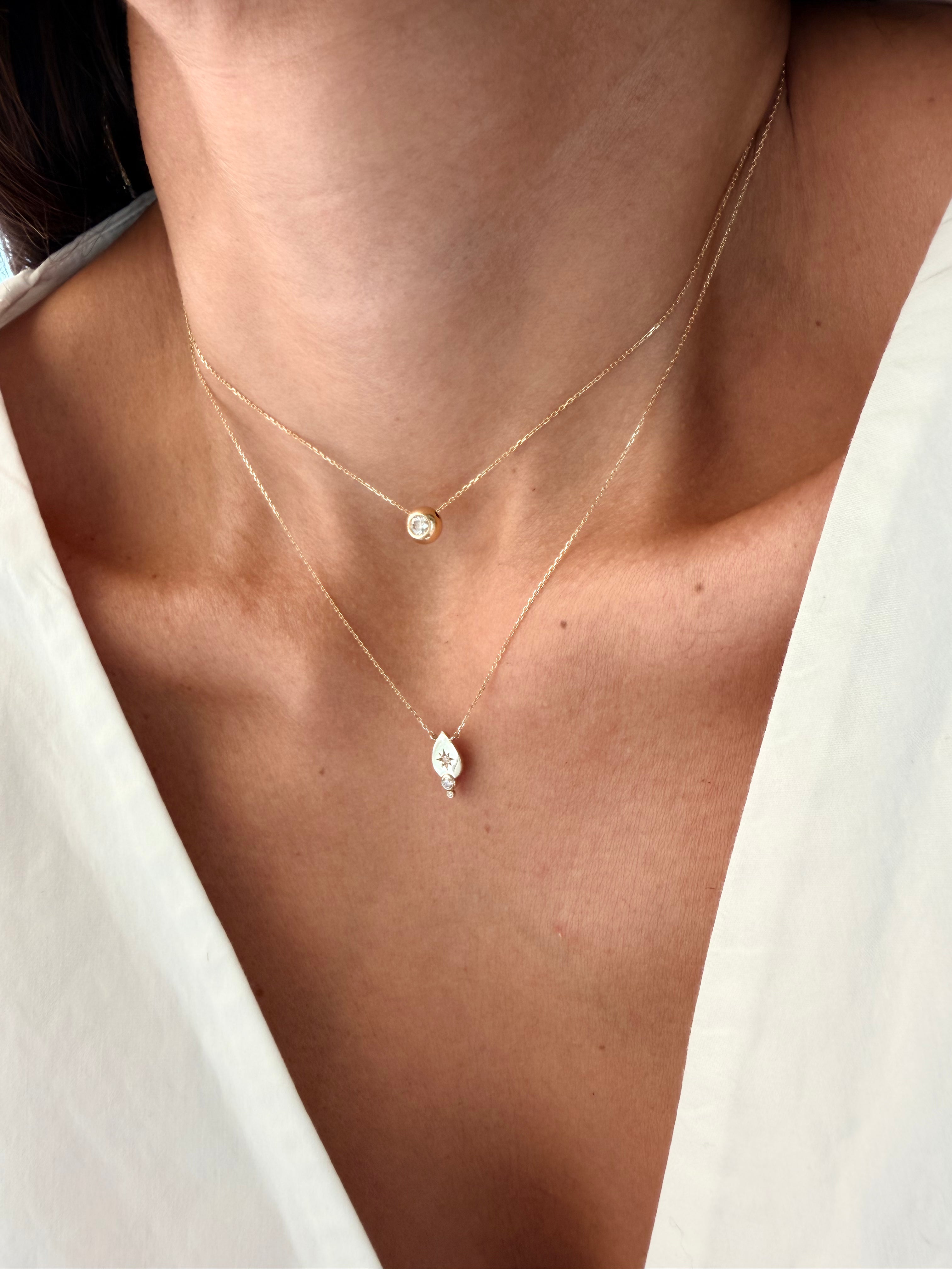 14K Gold Small Drop-shaped  Diamond Star Necklace