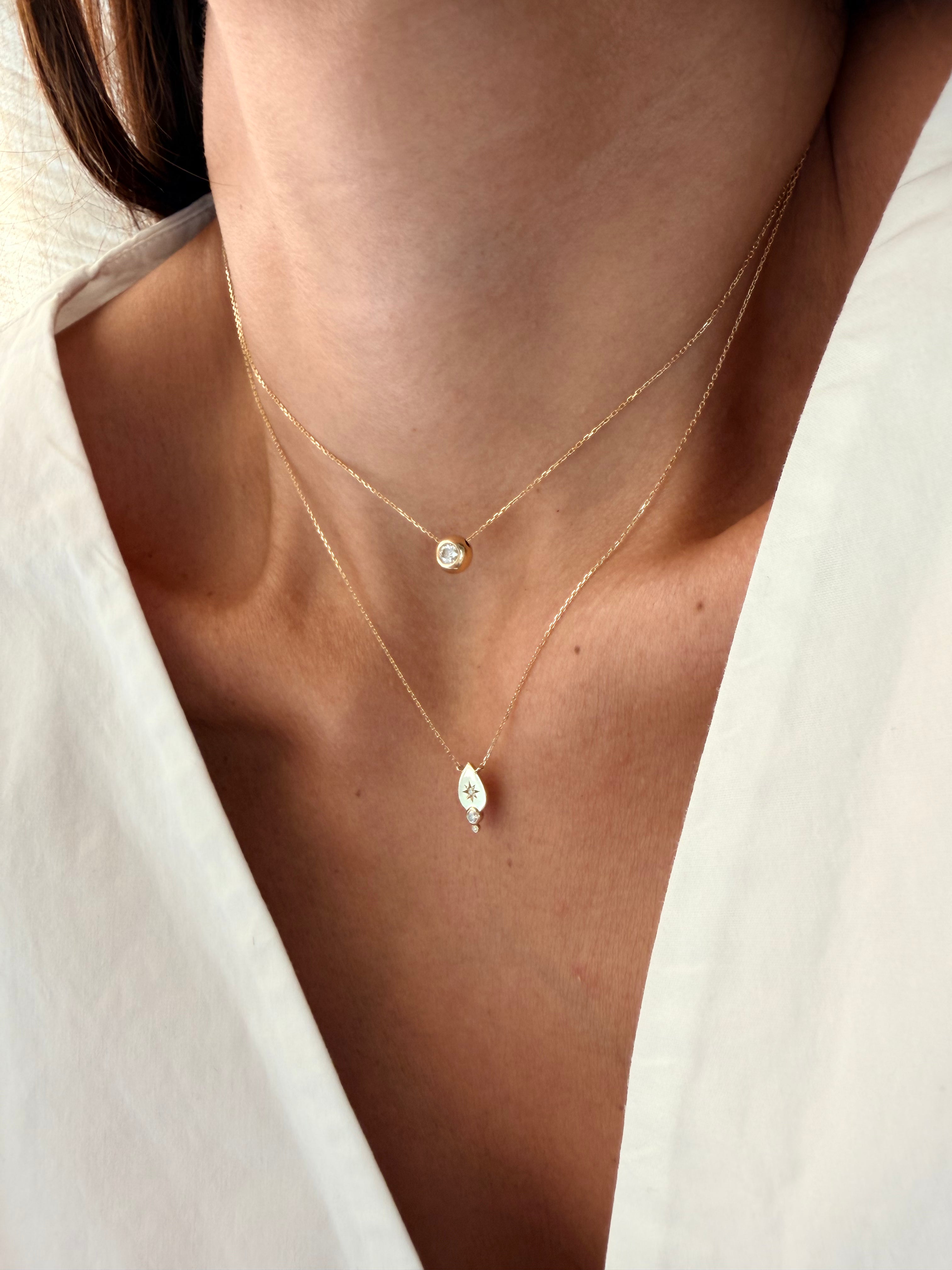 14K Gold Small Drop-shaped  Diamond Star Necklace