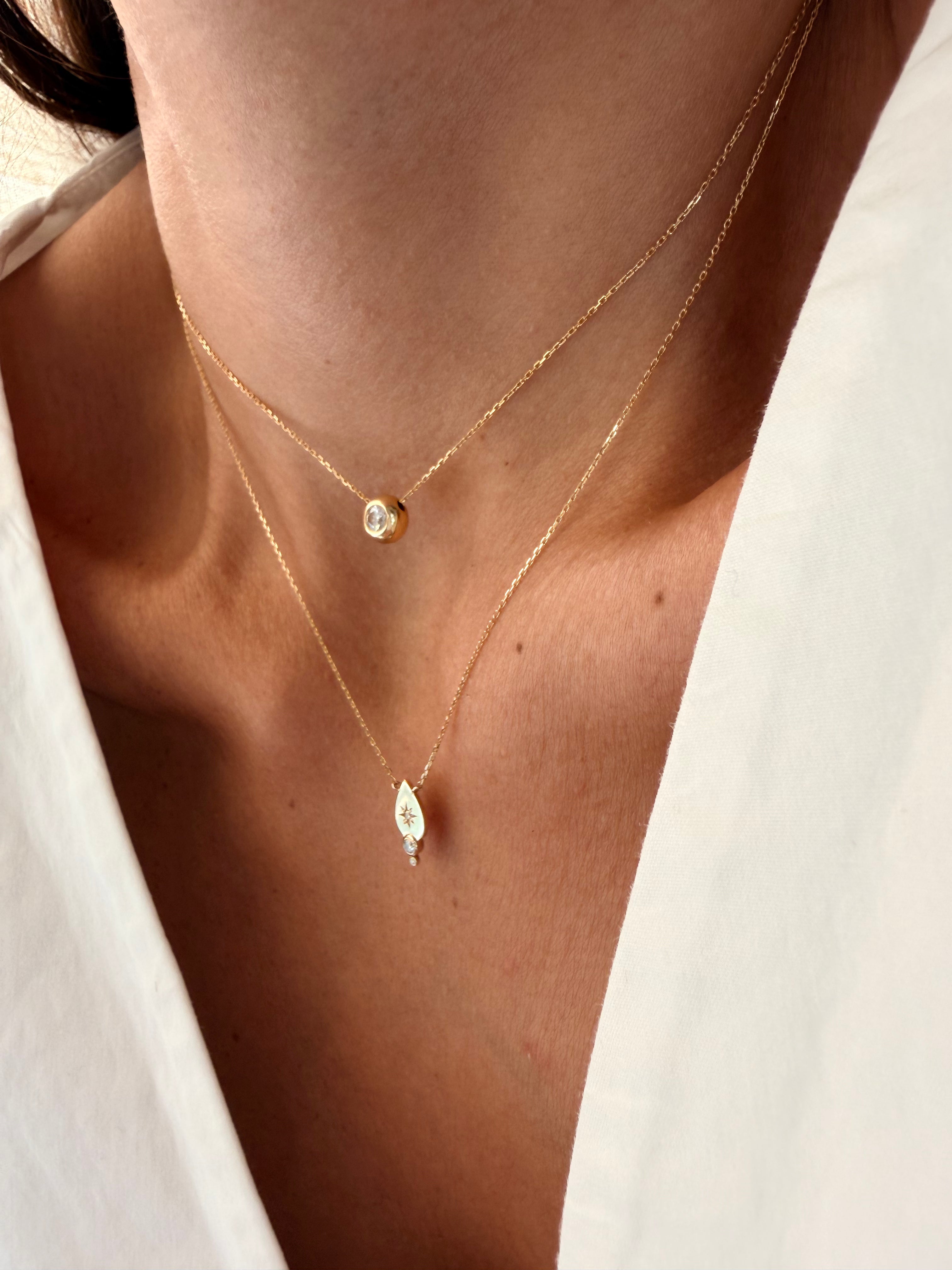 14K Gold Small Drop-shaped  Diamond Star Necklace