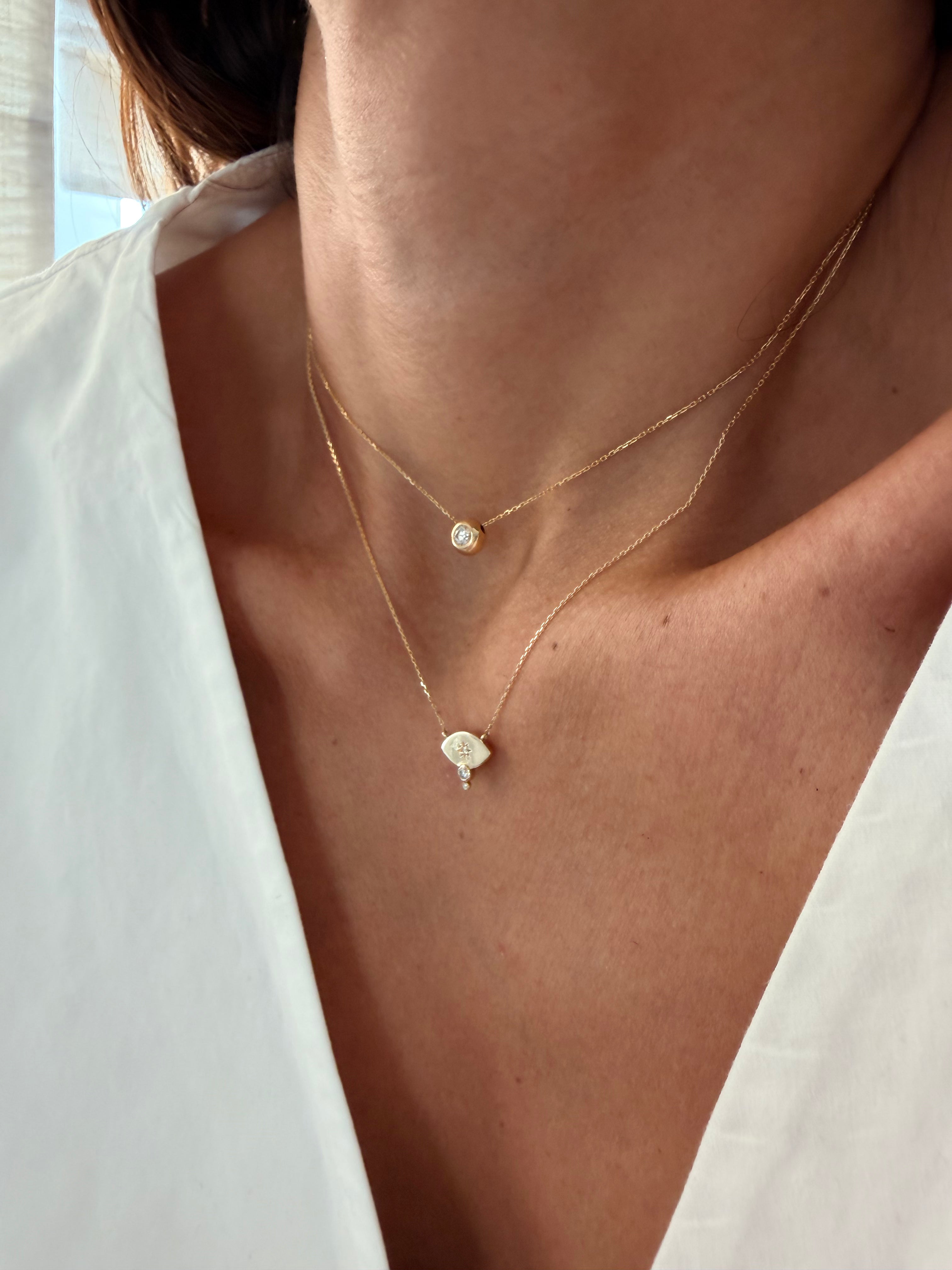 14K Gold Small Navette Diamond Star Necklace