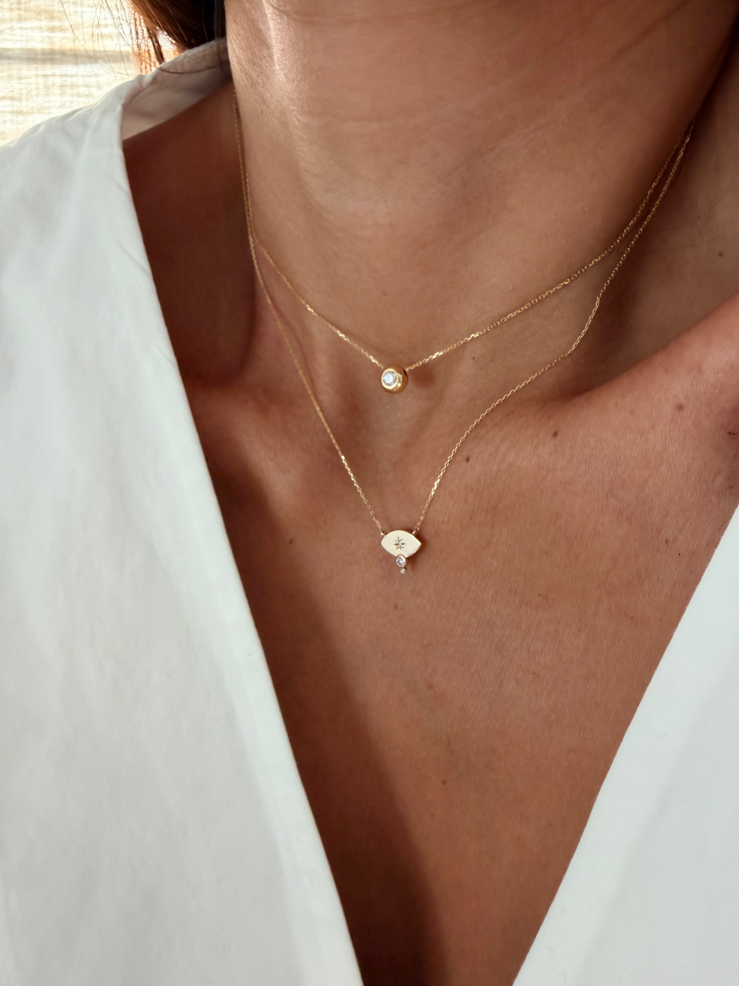 14K Gold Small Navette Diamond Star Necklace