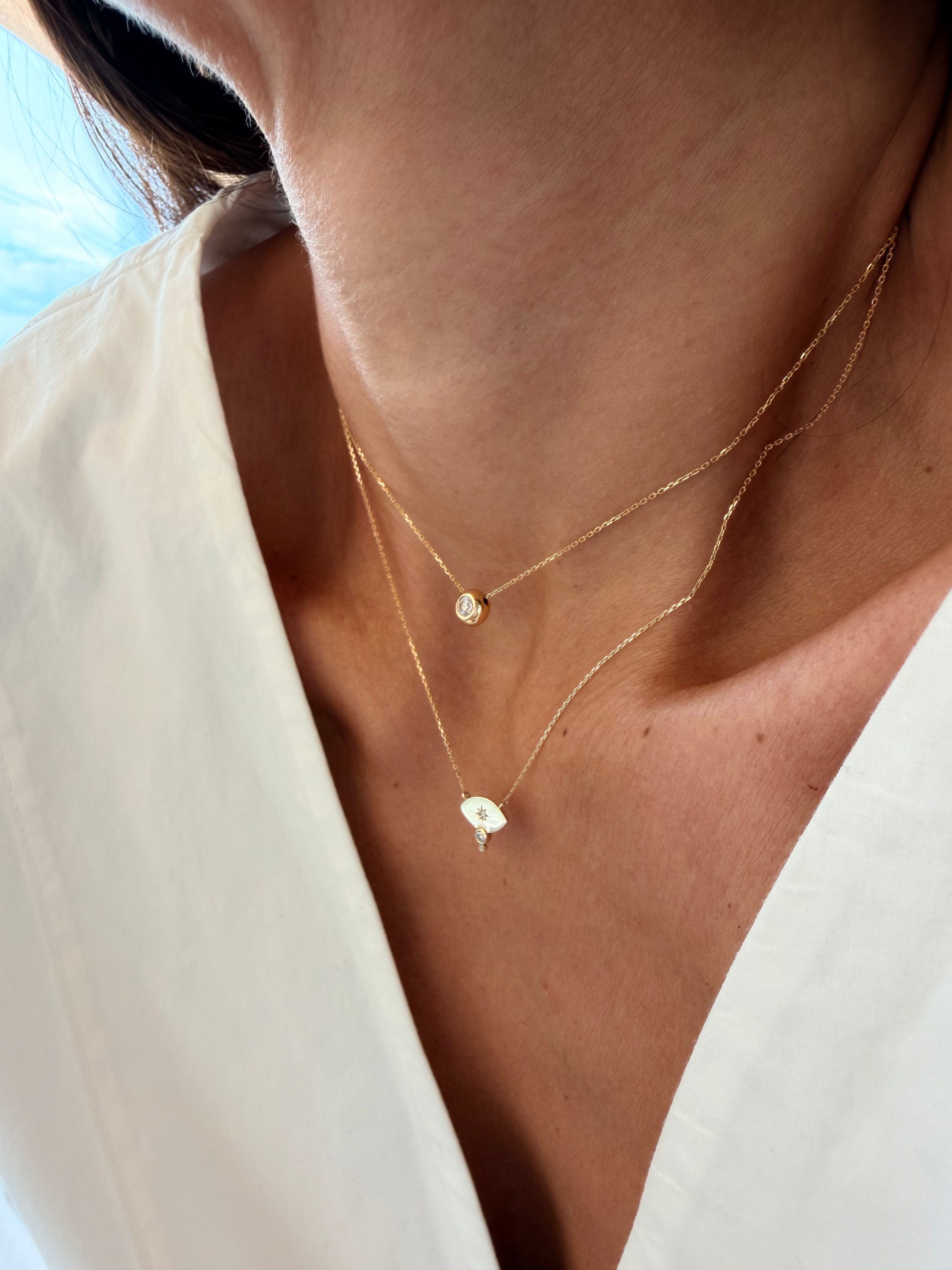 14K Gold Small Navette Diamond Star Necklace