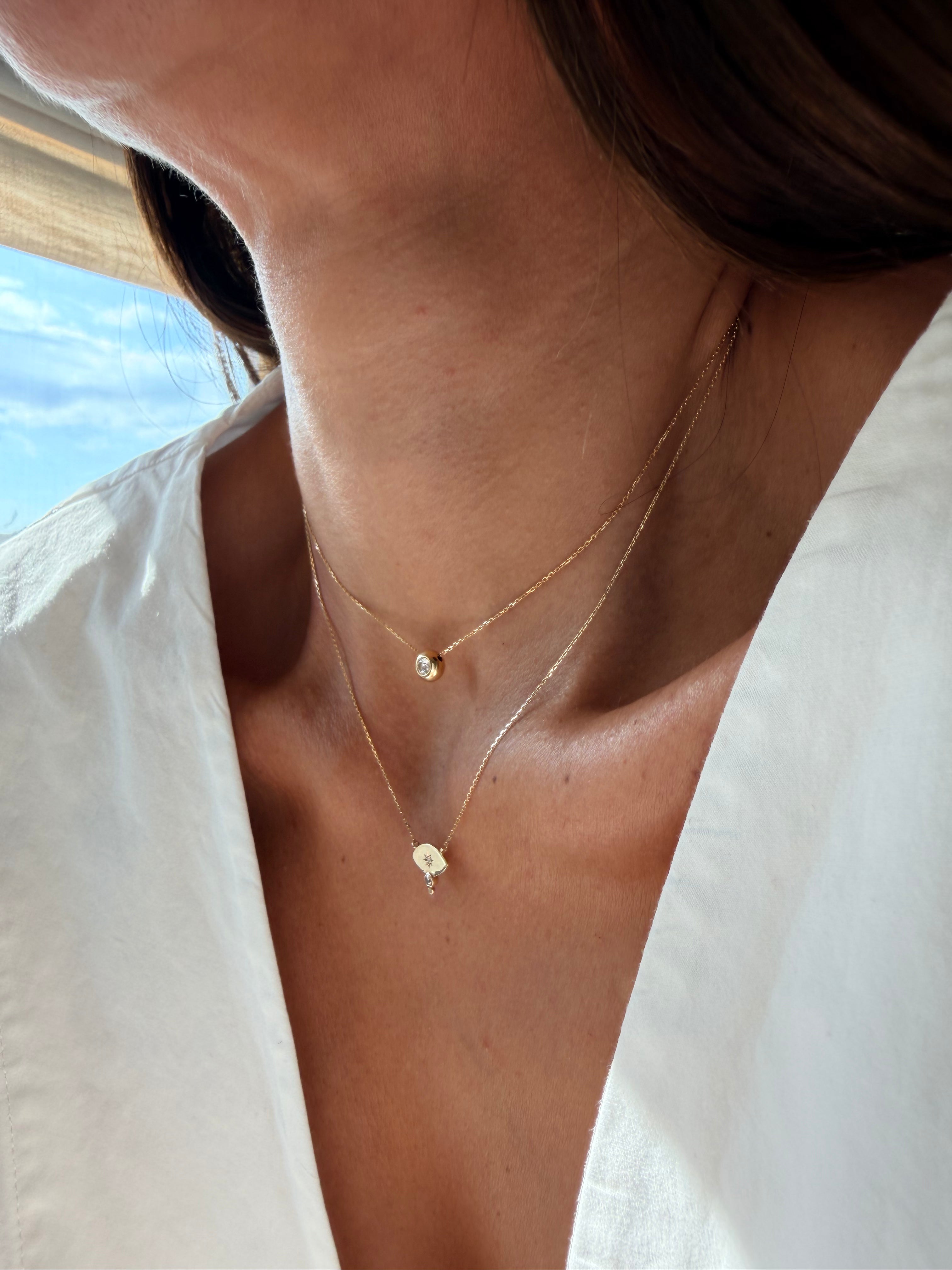 14K Gold Small Navette Diamond Star Necklace