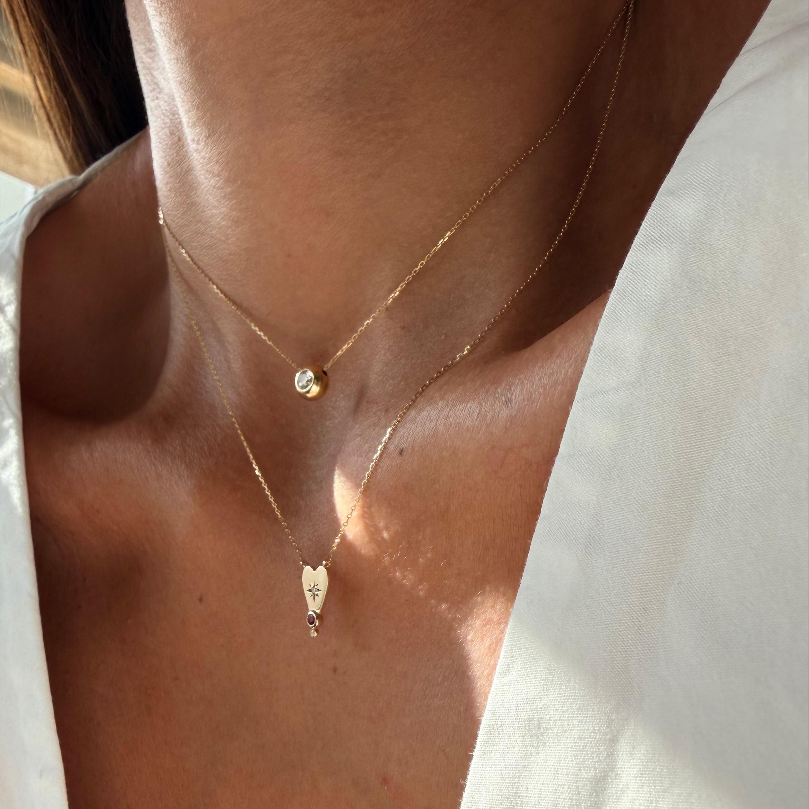 14K Gold Small Heart Diamond Star Necklace with Ruby