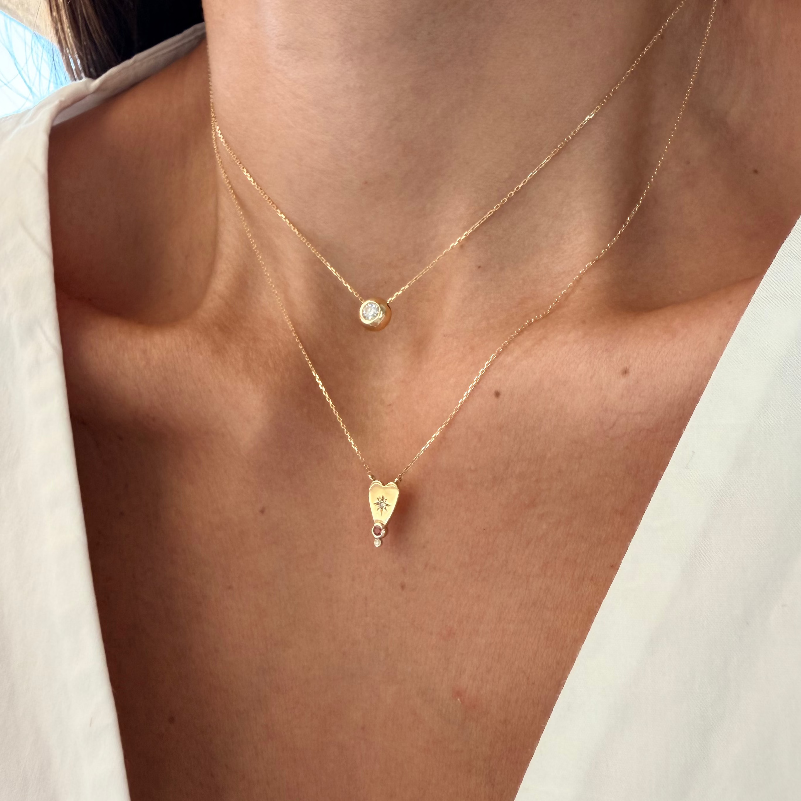 14K Gold Small Heart Diamond Star Necklace with Ruby