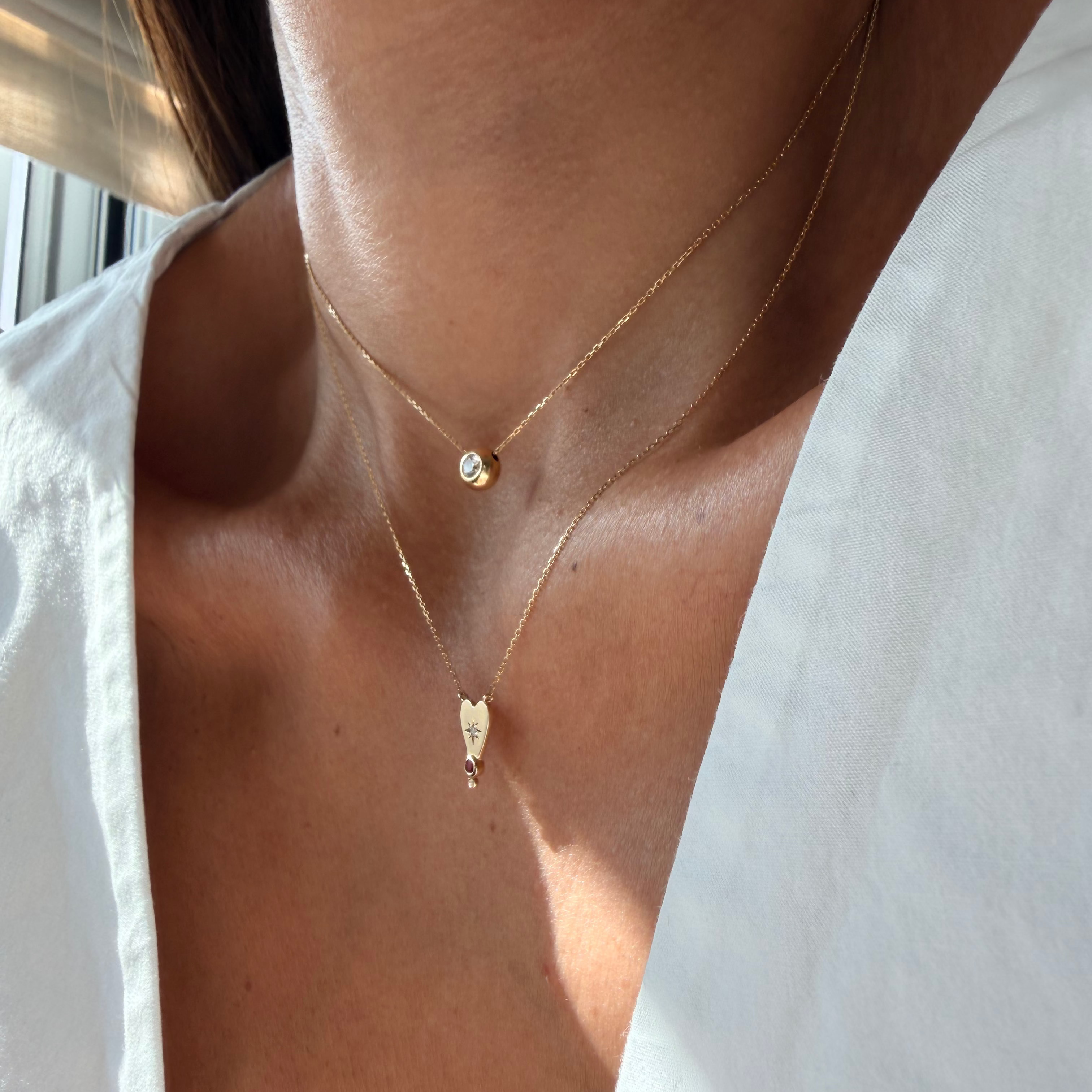 14K Gold Small Heart Diamond Star Necklace with Ruby