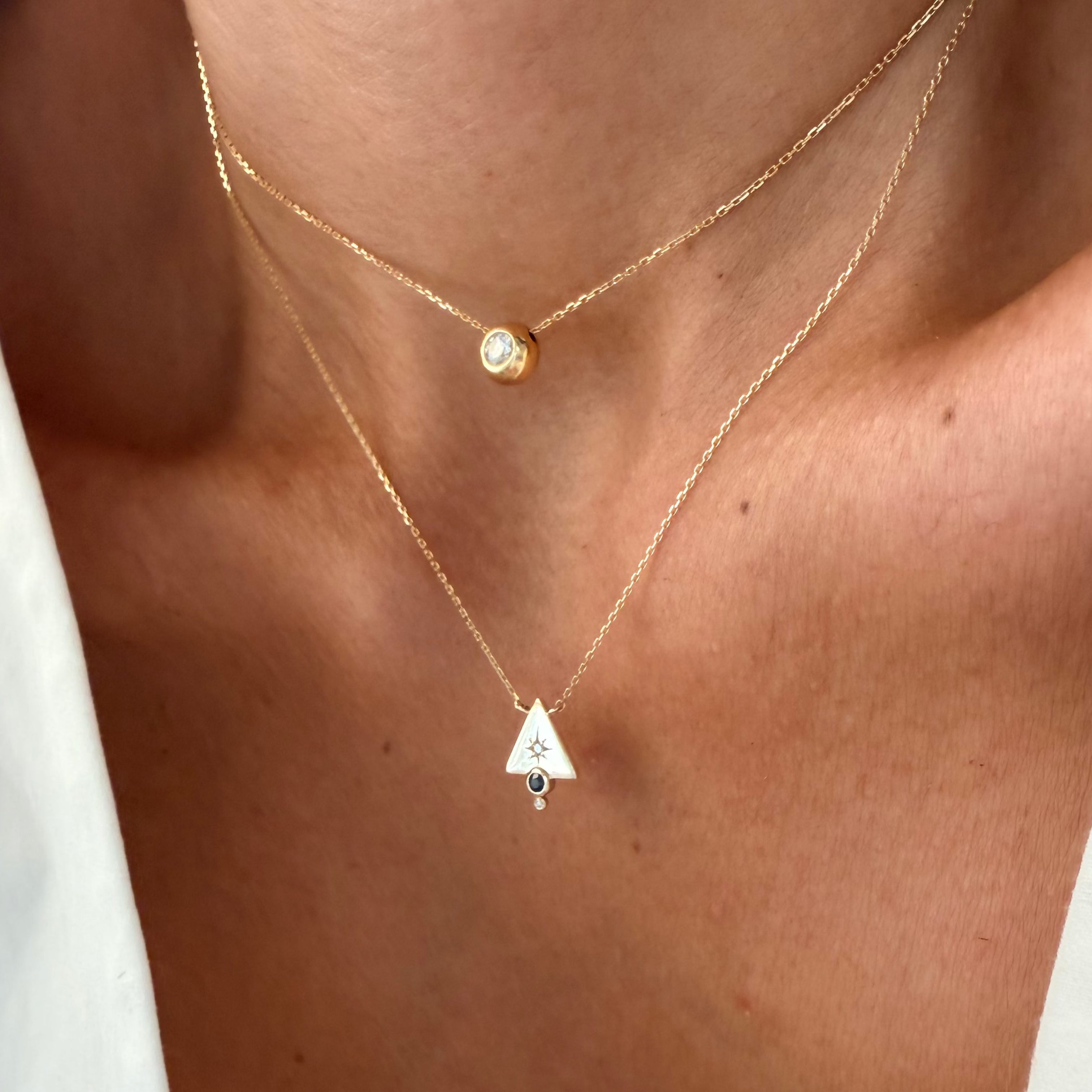 14K Gold Small Triangle Diamond Star Gold Necklace with Sapphire