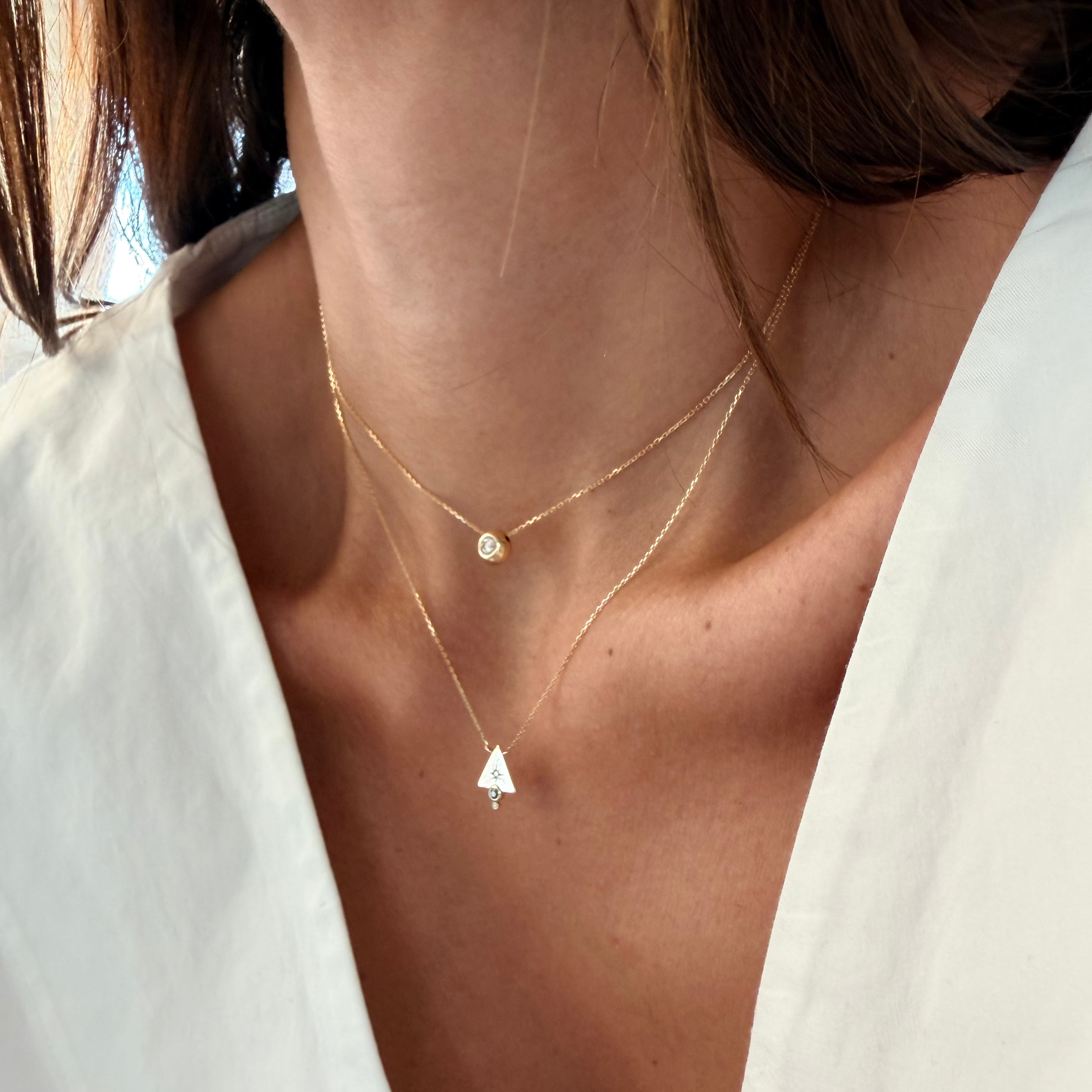 14K Gold Small Triangle Diamond Star Gold Necklace with Sapphire