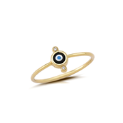 Round Evil Eye 14K Gold Tiny Ring with 2 Diamonds