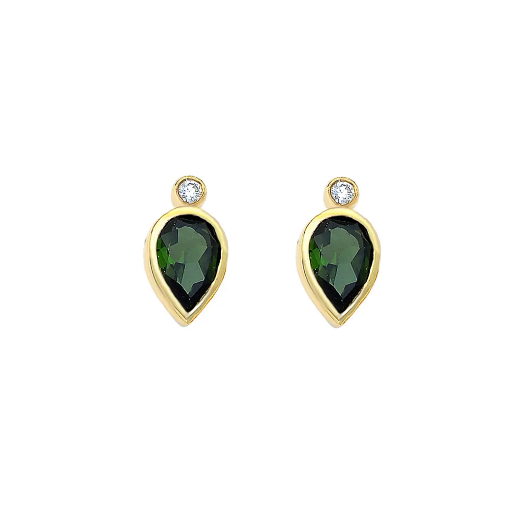 Pear Shaped Green Tourmaline and Diamond Earrings