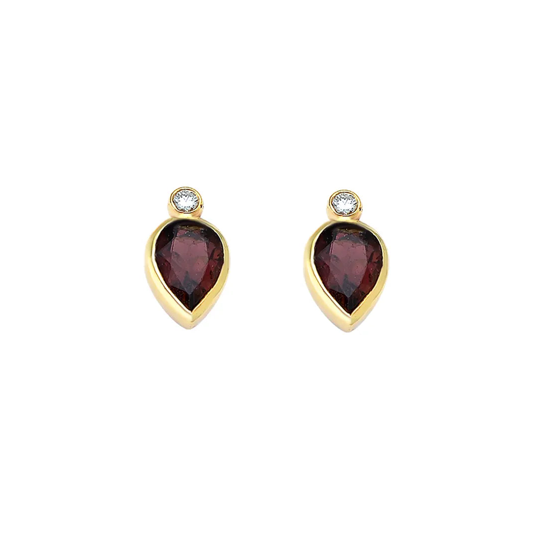Pear Shaped Red Tourmaline and Diamond Earrings