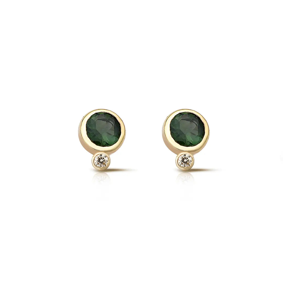 Round Shaped Green Tourmaline Earrings with Diamond