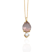 14K Gold Big Pear Shaped Pink Tourmaline and Diamond Necklace