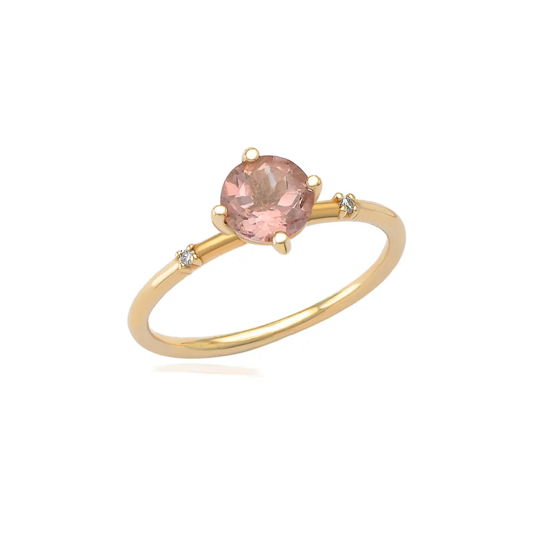 Round Shaped Orange Pink Tourmaline Ring with Diamonds