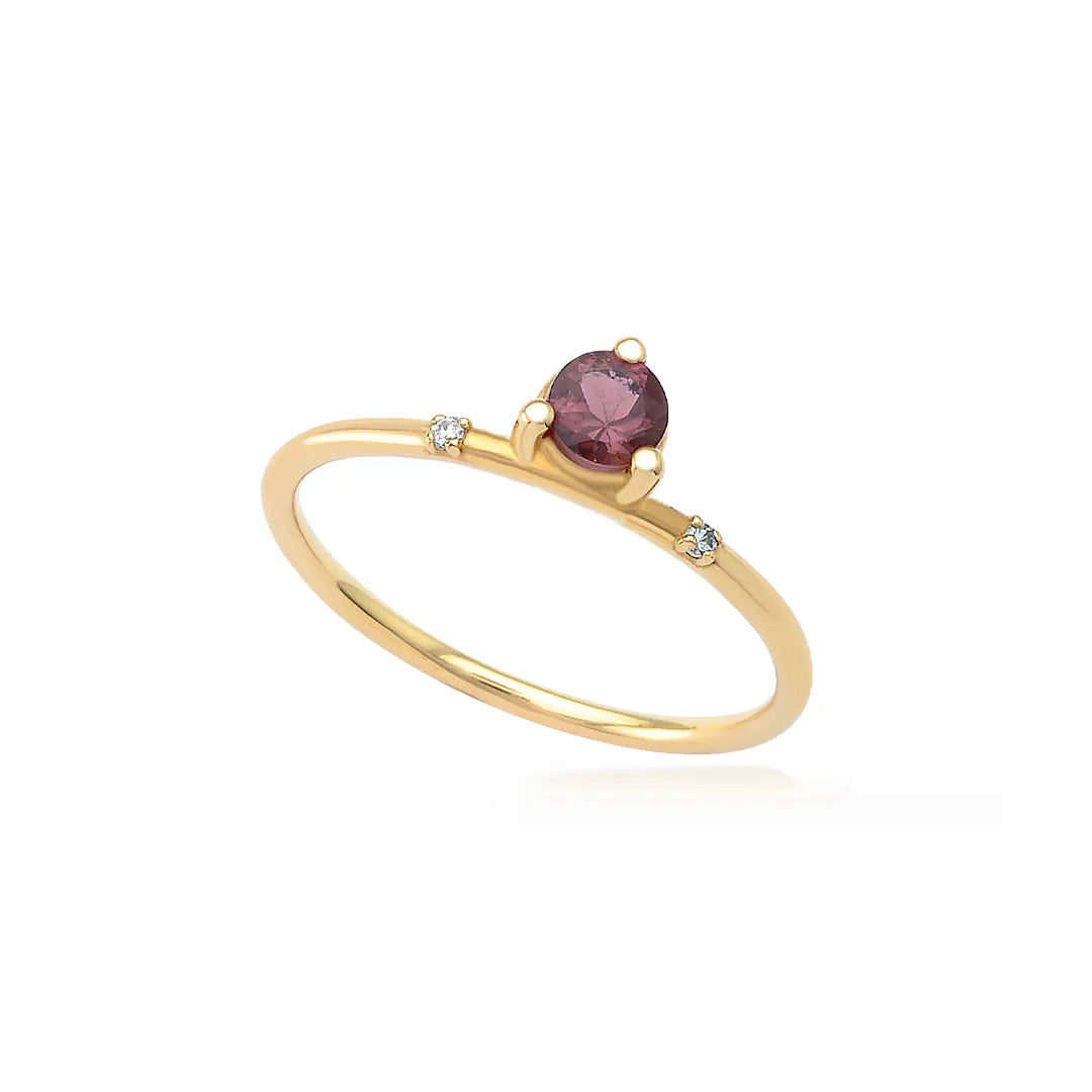Round Shaped Side Red Tourmaline Ring with Diamonds