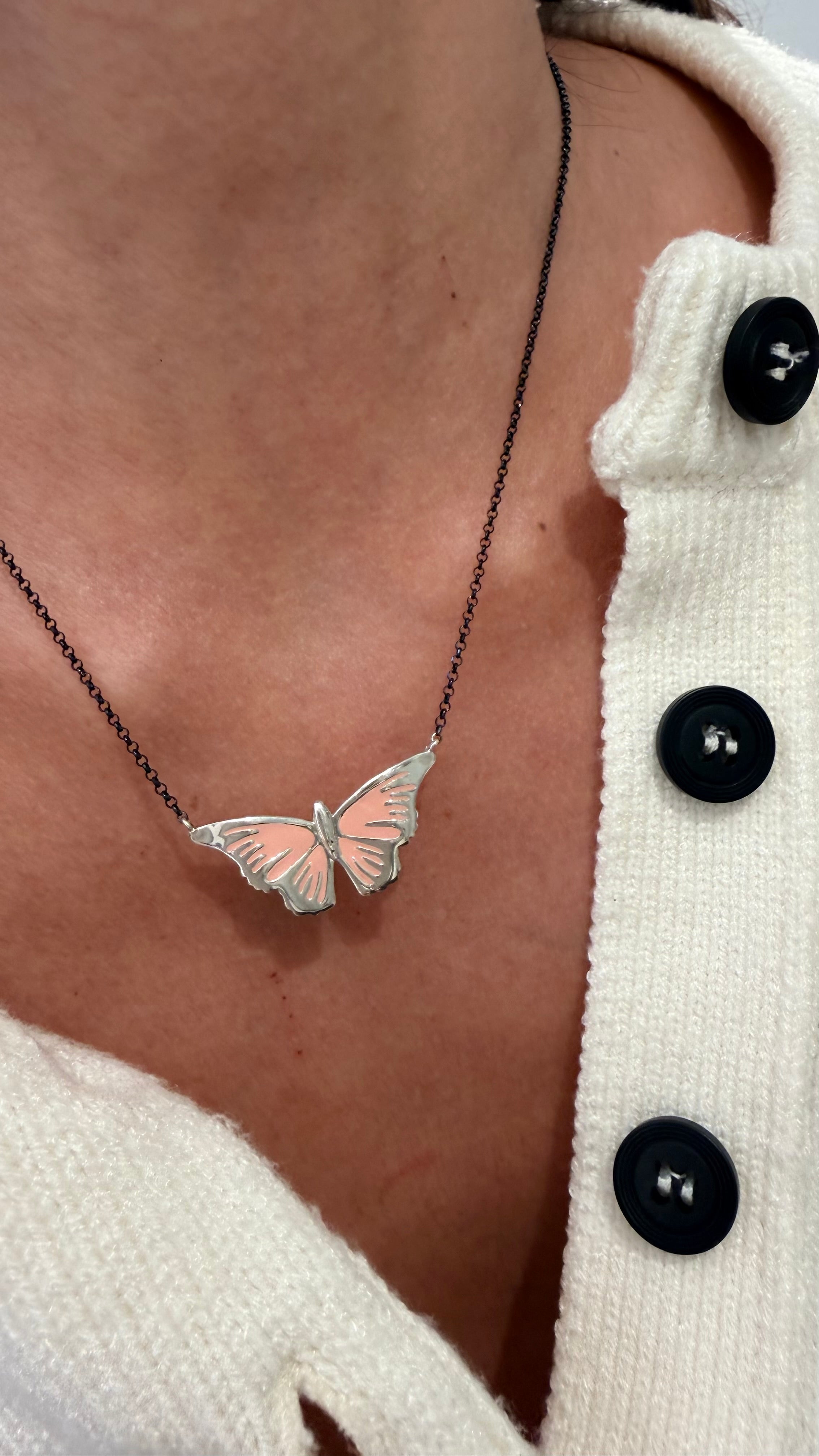 Silver Butterfly Necklace with enamel details