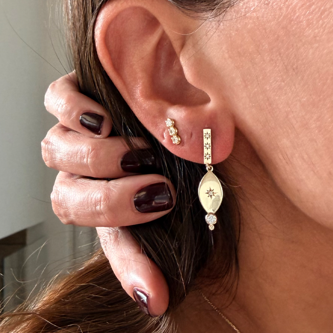 14K Gold Navette Diamond Star Earrings