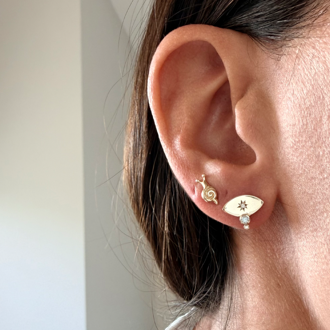 14K Gold Navette Diamond Star Stud Earrings with Diamond