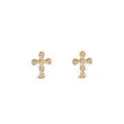 14K Gold Cross-Shaped Diamond Stud Earrings