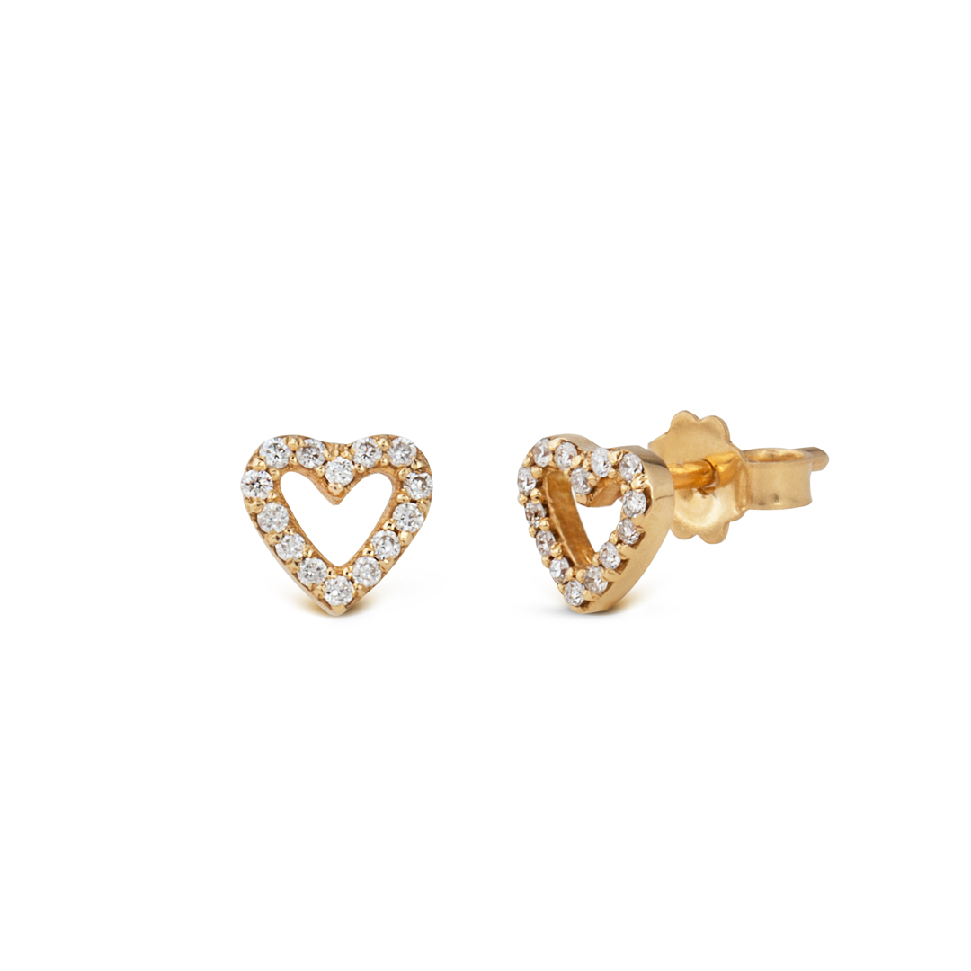 14K Gold Heart-Shaped Diamond Stud Earrings