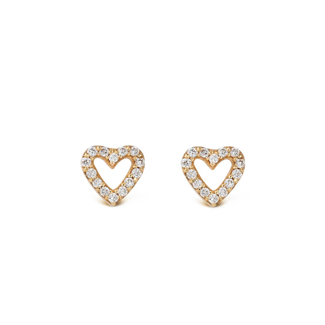 14K Gold Heart-Shaped Diamond Stud Earrings