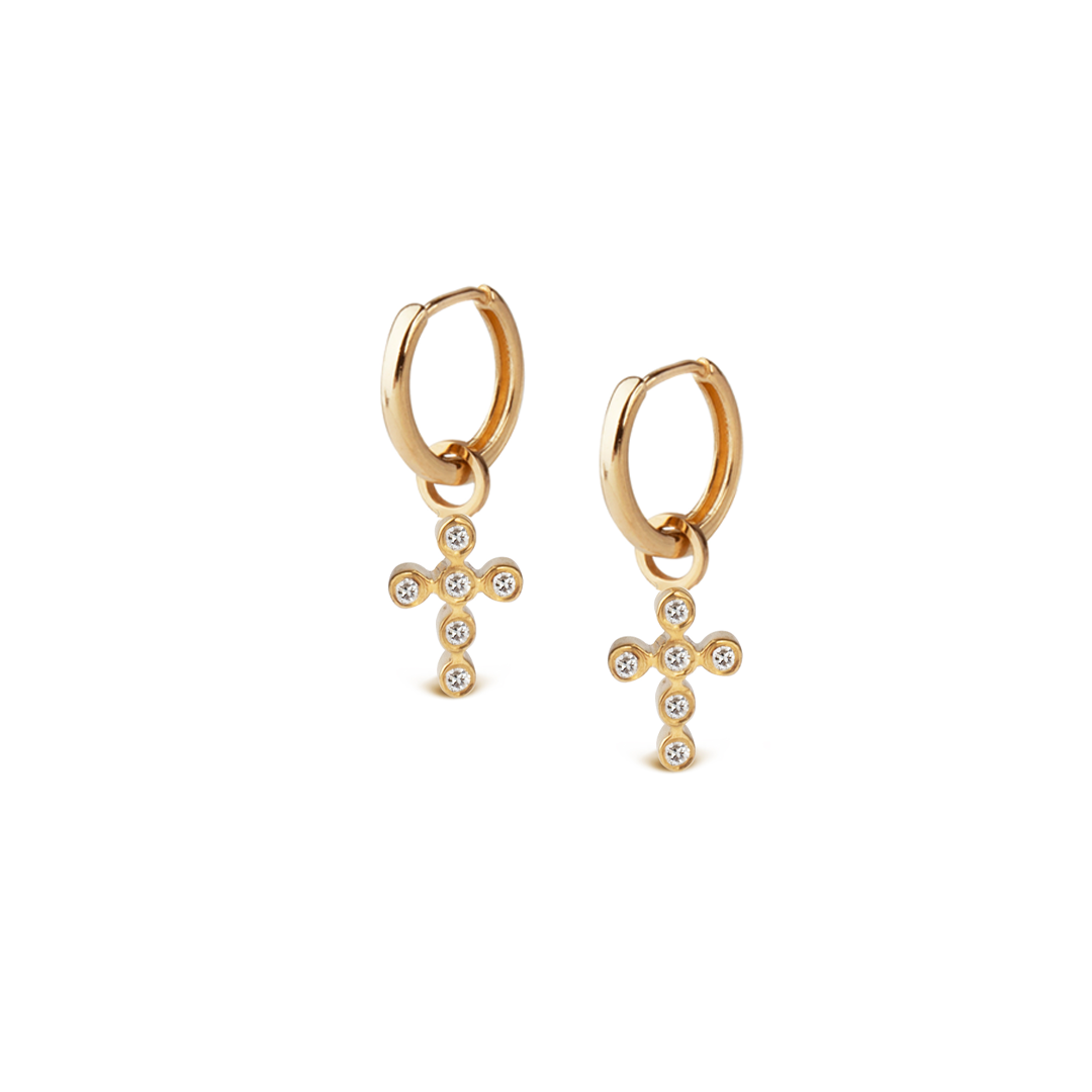 14K Gold Cross-Shaped Diamond Motif