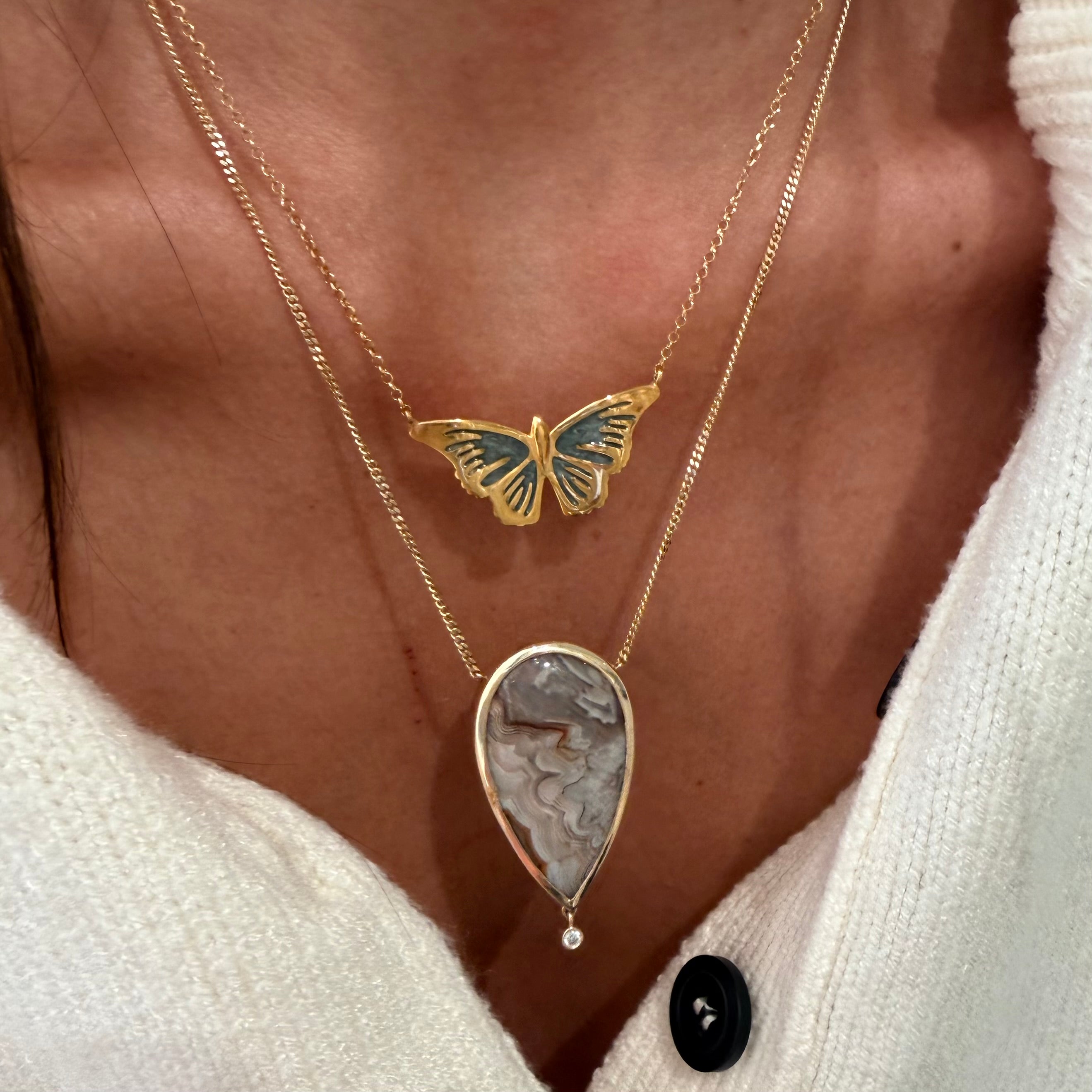 Silver gold plated Butterfly Necklace with enamel details