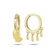 9K Gold Hoops with heart drops