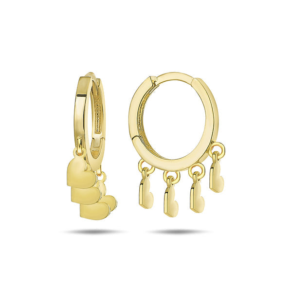 9K Gold Hoops with heart drops