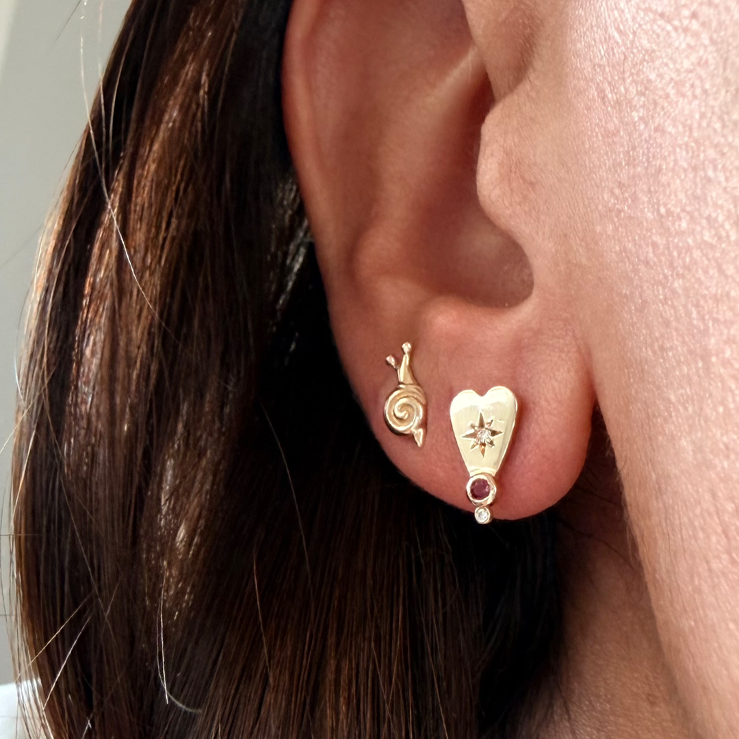 14K Gold Heart-shaped Diamond Star Earrings with Ruby