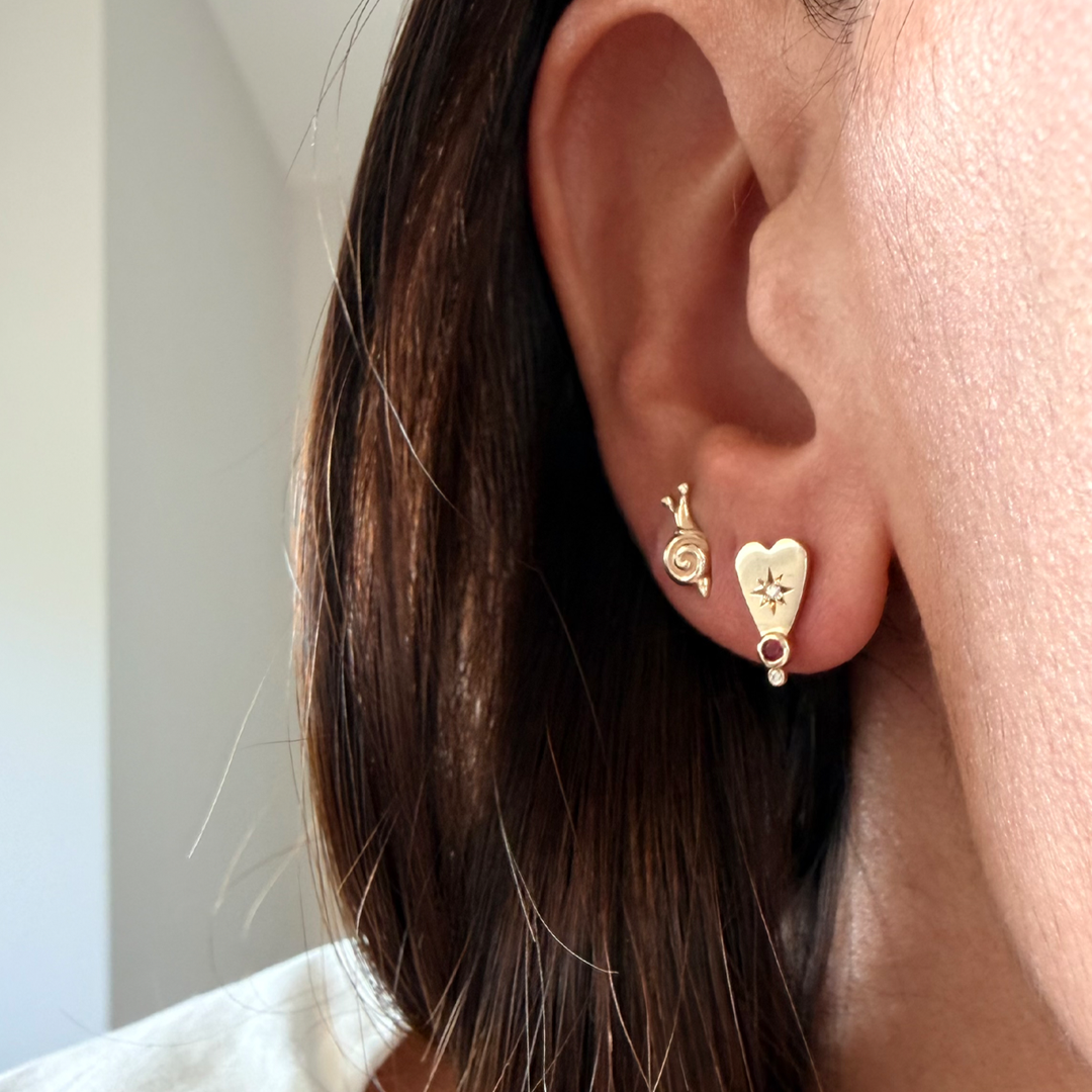 14K Gold Heart-shaped Diamond Star Earrings with Ruby