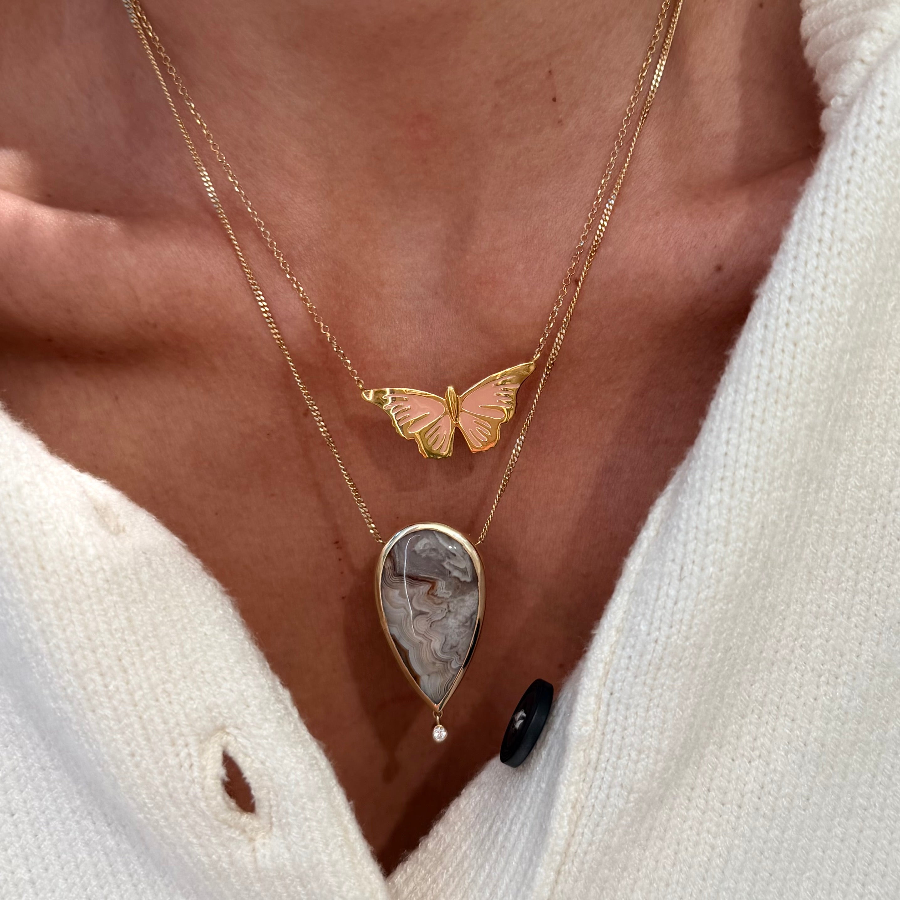 Silver gold plated Butterfly Necklace with enamel details