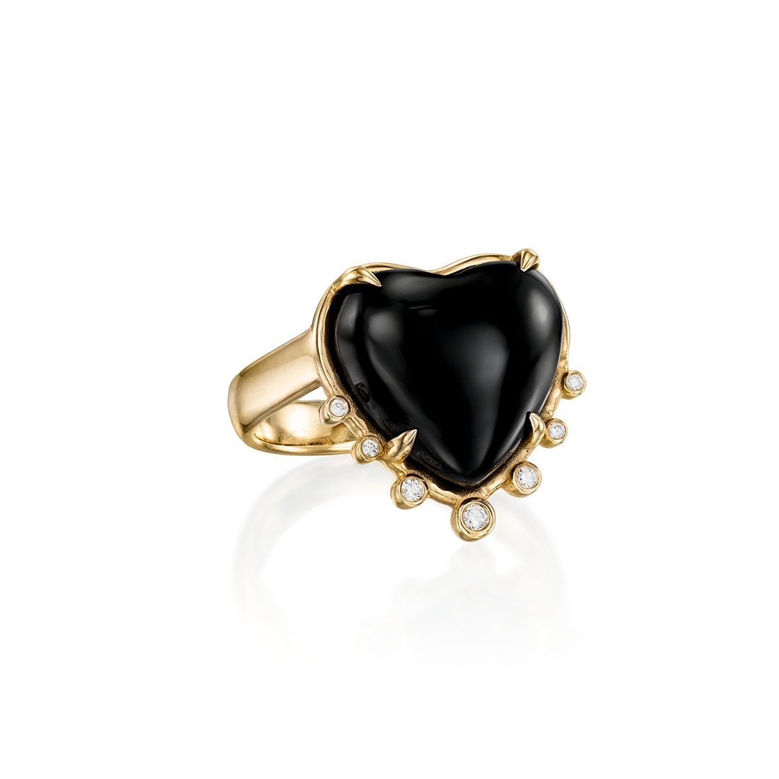 14K Gold  Onyx Heart Ring with Diamonds