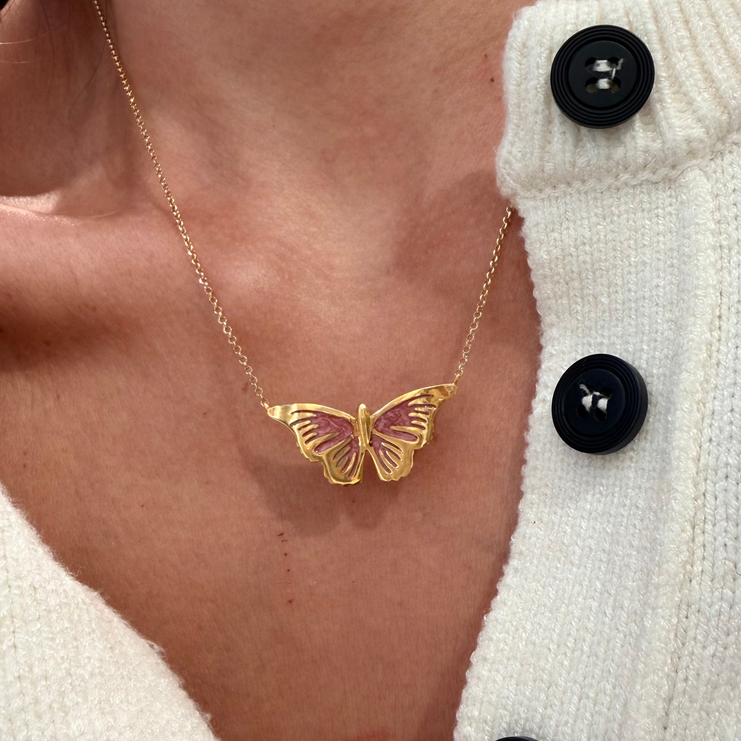 Silver gold plated Butterfly Necklace with enamel details