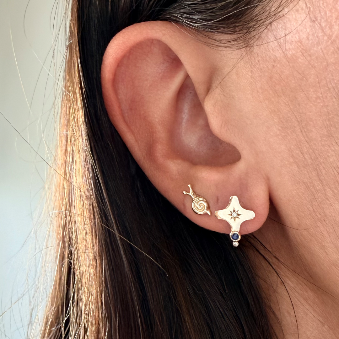 14K Gold Star Diamond Stud Earrings with Sapphire