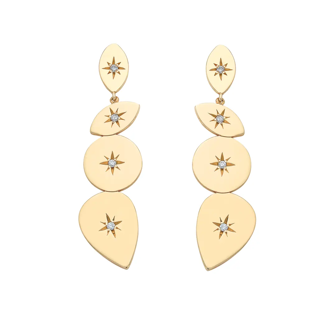 Four Element Balance Diamond Star Long Earrings - ANMA Jewellery