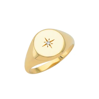 14K Gold Circle Chevalier Ring