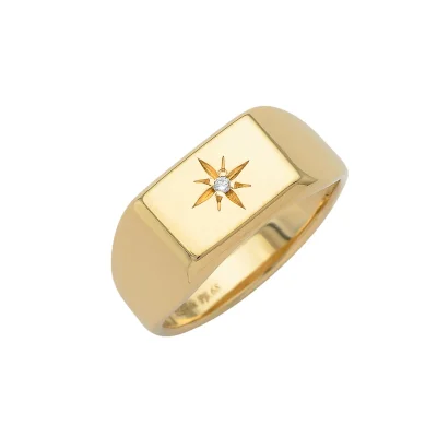 14K Gold Rectangular Chevalier Ring