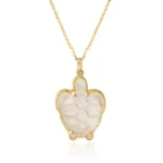 14K Gold Mother of Pearl Turtle Necklace with a Diamond