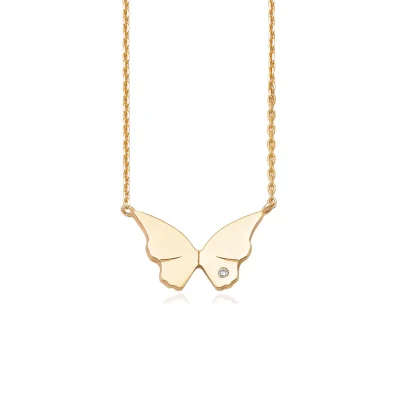 14K Gold Tiny Butterfly Necklace with Diamond