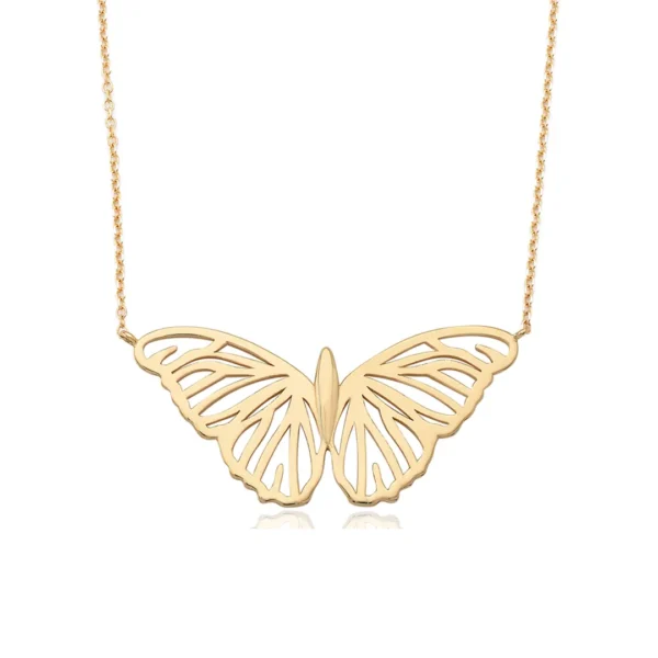 14K Gold Perforated Butterfly Necklace