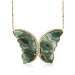 Green Agate Butterfly Necklace with Diamonds